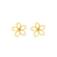 Zinc Alloy Stud Earring Flower stoving varnish for woman & hollow yellow nickel lead & cadmium free 28mm Sold By Pair