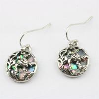Tibetan Style Drop Earrings, with Abalone Shell, Turtle, silver color plated, for woman, nickel, lead & cadmium free, 15x28mm, Sold By Pair