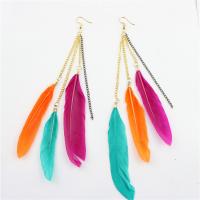 Fashion Fringe Earrings Zinc Alloy with Feather Feather plated folk style & for woman nickel lead & cadmium free 150mm Sold By Pair