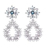Brass Drop Earring Flower plated for woman & with rhinestone nickel lead & cadmium free Sold By Pair