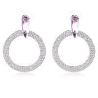 Brass Drop Earring Donut platinum color plated for woman & with rhinestone nickel lead & cadmium free Sold By Pair
