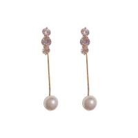 Brass Drop Earring with Plastic Pearl plated fashion jewelry & micro pave cubic zirconia & for woman nickel lead & cadmium free Sold By Pair