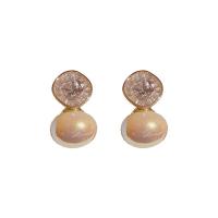 Brass Drop Earring, with Cubic Zirconia & Plastic Pearl, gold color plated, fashion jewelry & for woman, more colors for choice, nickel, lead & cadmium free, 13x21mm, Sold By Pair