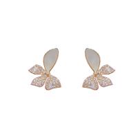 Brass Stud Earring, Butterfly, plated, fashion jewelry & micro pave cubic zirconia & for woman, more colors for choice, nickel, lead & cadmium free, 15x20mm, Sold By Pair