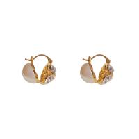 Brass Leverback Earring with Plastic Pearl gold color plated fashion jewelry & for woman & with rhinestone nickel lead & cadmium free Sold By Pair