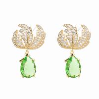 Cubic Zirconia Micro Pave Brass Earring with Cubic Zirconia real gold plated fashion jewelry & micro pave cubic zirconia & for woman green nickel lead & cadmium free Sold By Pair