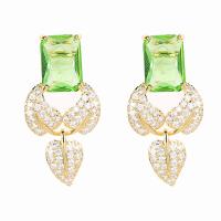 Cubic Zirconia Micro Pave Brass Earring, with Cubic Zirconia, petals, plated, fashion jewelry & micro pave cubic zirconia & for woman, more colors for choice, nickel, lead & cadmium free, 35x16mm, Sold By Pair