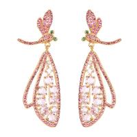 Cubic Zirconia Micro Pave Brass Earring Dragonfly real gold plated fashion jewelry & micro pave cubic zirconia & for woman red nickel lead & cadmium free Sold By Pair