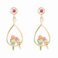 Cubic Zirconia Micro Pave Brass Earring, Bird, real gold plated, fashion jewelry & micro pave cubic zirconia & for woman, mixed colors, nickel, lead & cadmium free, 37x14mm, Sold By Pair