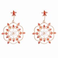 Cubic Zirconia Micro Pave Brass Earring Flower real gold plated fashion jewelry & micro pave cubic zirconia & for woman red nickel lead & cadmium free Sold By Pair