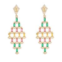 Cubic Zirconia Micro Pave Brass Earring real gold plated fashion jewelry & micro pave cubic zirconia & for woman mixed colors nickel lead & cadmium free Sold By Pair
