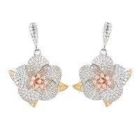 Cubic Zirconia Micro Pave Brass Earring Flower real gold plated fashion jewelry & micro pave cubic zirconia & for woman mixed colors nickel lead & cadmium free Sold By Pair