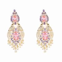 Cubic Zirconia Micro Pave Brass Earring, Bird, real gold plated, fashion jewelry & micro pave cubic zirconia & for woman, mixed colors, nickel, lead & cadmium free, 57x21mm, Sold By Pair