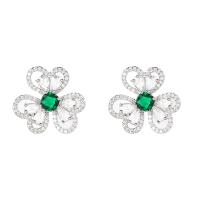 Cubic Zirconia Micro Pave Brass Earring Flower real gold plated fashion jewelry & micro pave cubic zirconia & for woman green nickel lead & cadmium free Sold By Pair