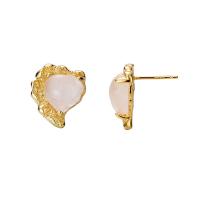 925 Sterling Silver Stud Earring, with Rose Quartz, Heart, plated, fashion jewelry & for woman, more colors for choice, 13.14x2.70mm, Sold By Pair
