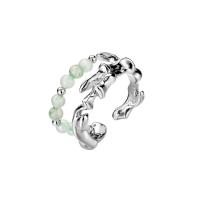 925 Sterling Silver Cuff Finger Ring with Aventurine platinum plated fashion jewelry & adjustable & for woman & hollow US Ring .5-7.5 Sold By PC