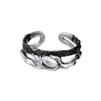 925 Ezüst Mandzsetta Finger Ring, platinával bevont, egynemű & állítható & mikro egyengetni cirkónia & üreges, Méret:5.5-7.5, Által értékesített PC