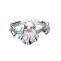 925 Sterling Silver Cuff Finger Ring, Ghost, platinum plated, Unisex & adjustable & epoxy gel, US Ring Size:5.5-7.5, Sold By PC