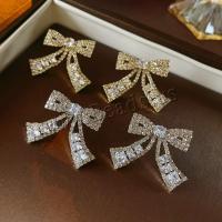 Zinc Alloy Stud Earring Bowknot fashion jewelry & for woman & with rhinestone nickel lead & cadmium free Sold By Pair