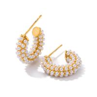Edelstahl Ohrringe, 304 Edelstahl, mit Kunststoff Perlen, Modeschmuck & für Frau, goldfarben, 15.80x4.20mm, verkauft von Paar