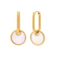 Stainless Steel Drop Earring, 304 Stainless Steel, with White Shell, Vacuum Ion Plating, fashion jewelry & for woman, two different colored, 34.30x12.80mm, Sold By Pair