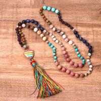 Natural Gemstone Necklace with Knot Cord & Brass & Zinc Alloy Tassel plated fashion jewelry & Bohemian style & for woman mixed colors Length Approx 45 cm Sold By PC