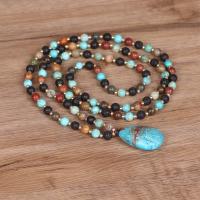 Natural Gemstone Necklace Lava with Impression Jasper & Zinc Alloy Teardrop gold color plated fashion jewelry & Bohemian style & for woman mixed colors Length Approx 52 cm Sold By PC
