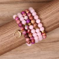 Gemstone Bracelets, Impression Jasper, with Rose Quartz & Tibetan Style, Moon, gold color plated, fashion jewelry & Unisex, mixed colors, Approx 108PCs/Strand, Sold By Strand