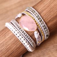 Quartz Bracelets Rose Quartz with leather cord & Gemstone & Brass plated fashion jewelry & multilayer & Unisex mixed colors Length Approx 82 cm Sold By PC