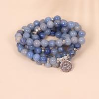 Gemstone Bracelets, Blue Aventurine, with Tibetan Style, Round, silver color plated, fashion jewelry & multilayer & Unisex, blue, Approx 108PCs/Strand, Sold By Strand