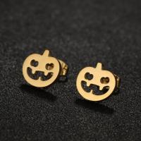 Stainless Steel Stud Earrings, 304 Stainless Steel, Pumpkin, Vacuum Ion Plating, Halloween Design & fashion jewelry & for woman & hollow, more colors for choice, 10x11mm, Sold By Pair