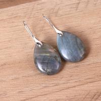Natural Gemstone Earrings Natural Stone with Iron Teardrop silver color plated fashion jewelry & for woman 32-50mm Sold By Pair