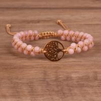 Gemstone Bracelets Opal with Knot Cord & 304 Stainless Steel Round Galvanic plating Adjustable & fashion jewelry & Unisex pink Length Approx 17 cm Sold By PC