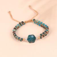 Gemstone Bracelets, Koreite, with Knot Cord & Brass, Hexagon, gold color plated, Adjustable & fashion jewelry & Unisex, blue, Length:Approx 17 cm, Sold By PC