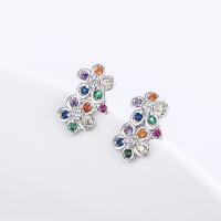 Cubic Zirconia Micro Pave Sterling Silver Earring, 925 Sterling Silver, Flower, fashion jewelry & micro pave cubic zirconia & for woman, nickel, lead & cadmium free, 11x7mm, Sold By Pair