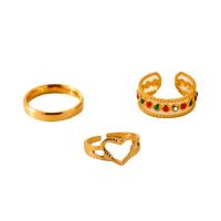 Enamel Stainless Steel Finger Ring 304 Stainless Steel plated three pieces & for woman golden Sold By Set