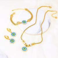 Evil Eye Jewelry Set Titanium Steel plated & for woman & with rhinestone golden Sold By PC