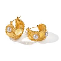 Acier inoxydable Levier Retour Earring, Acier inoxydable 304, avec perle de plastique, bijoux de mode & pour femme, doré, 25.60mm, Vendu par paire