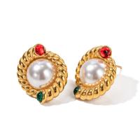 Stainless Steel Stud Earrings 304 Stainless Steel with Shell Pearl Vacuum Ion Plating fashion jewelry & for woman & enamel golden Sold By Pair