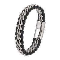 PU Leather Cord Bracelets with 316L Stainless Steel Vacuum Ion Plating punk style & for man Sold By PC