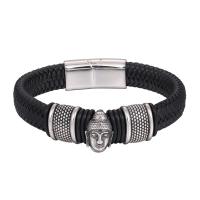 PU Leather Cord Bracelets with 316L Stainless Steel Buddha & for man Sold By PC