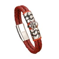 PU Leather Cord Bracelets, with 316L Stainless Steel, Skull, Double Layer & different length for choice & for man, more colors for choice, Sold By PC