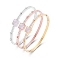 Titanium Steel Bracelet & Bangle, with White Shell, Square, Vacuum Ion Plating, for woman & with rhinestone, more colors for choice, Inner Diameter:Approx 50x58mm, Sold By PC