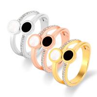 Rhinestone Stainless Steel Finger Ring, 316L Stainless Steel, with Black Shell & White Shell, Vacuum Ion Plating, different size for choice & for woman & with rhinestone, more colors for choice, Sold By PC