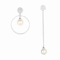 Asymmetric Earrings Brass with Plastic Pearl real gold plated fashion jewelry & micro pave cubic zirconia & for woman nickel lead & cadmium free Sold By Pair