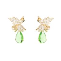 Cubic Zirconia Micro Pave Brass Earring, platinum plated, fashion jewelry & micro pave cubic zirconia & for woman, green, nickel, lead & cadmium free, 34x20mm, Sold By Pair