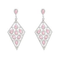 Cubic Zirconia Micro Pave Brass Earring, Rhombus, real gold plated, fashion jewelry & micro pave cubic zirconia & for woman, pink, nickel, lead & cadmium free, 51x21mm, Sold By Pair