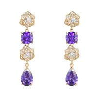 Cubic Zirconia Micro Pave Brass Earring, Flower, real gold plated, fashion jewelry & micro pave cubic zirconia & for woman, more colors for choice, nickel, lead & cadmium free, 46x7mm, Sold By Pair