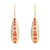 Cubic Zirconia Micro Pave Brass Earring real gold plated fashion jewelry & micro pave cubic zirconia & for woman red nickel lead & cadmium free Sold By Pair