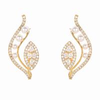 Brass Stud Earring with Plastic Pearl 18K gold plated fashion jewelry & micro pave cubic zirconia & for woman nickel lead & cadmium free Sold By Pair
